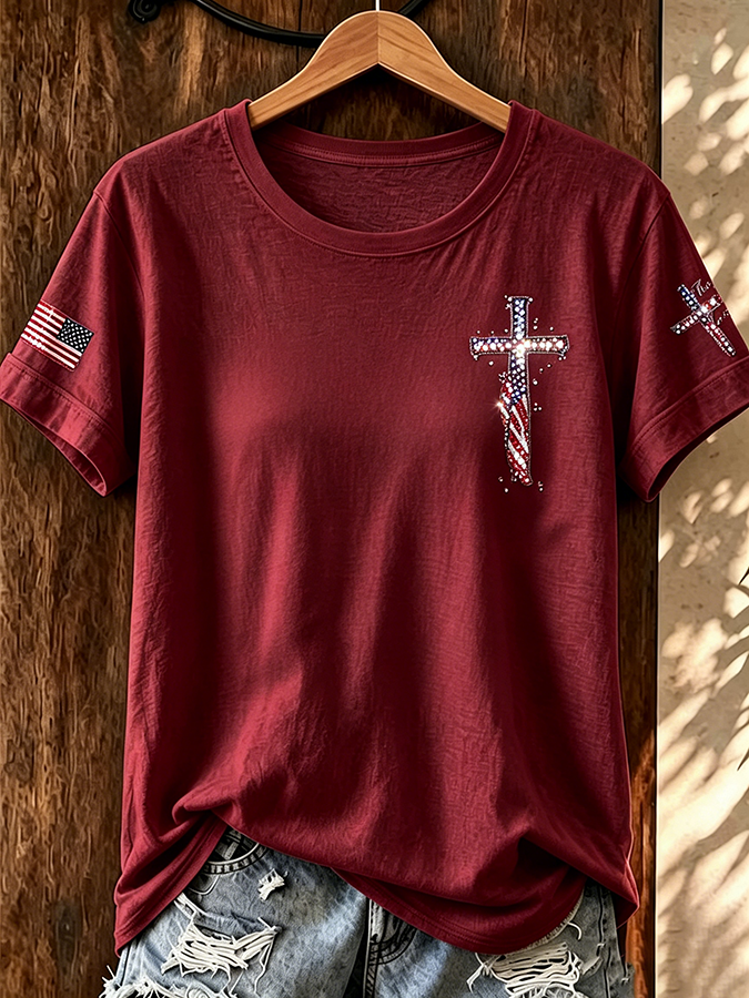 Women'S 250Th Anniversary Cross Printed Casual T-Shirt