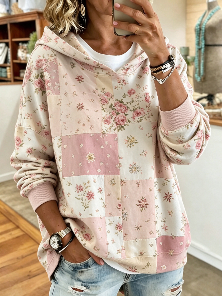 Women's Pink Art Print Hoodie