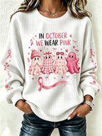 Women's Breast Cancer Print Crew Neck Check Sweatshirt
