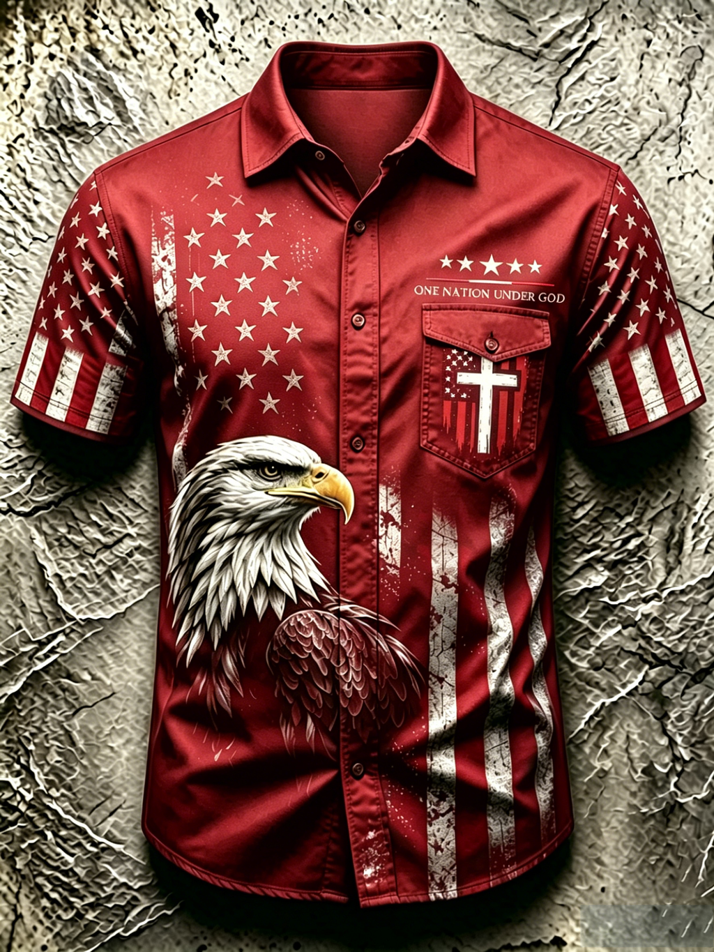 One Nation Under God Commemorative Printed Pocket Shirt Of American Faith