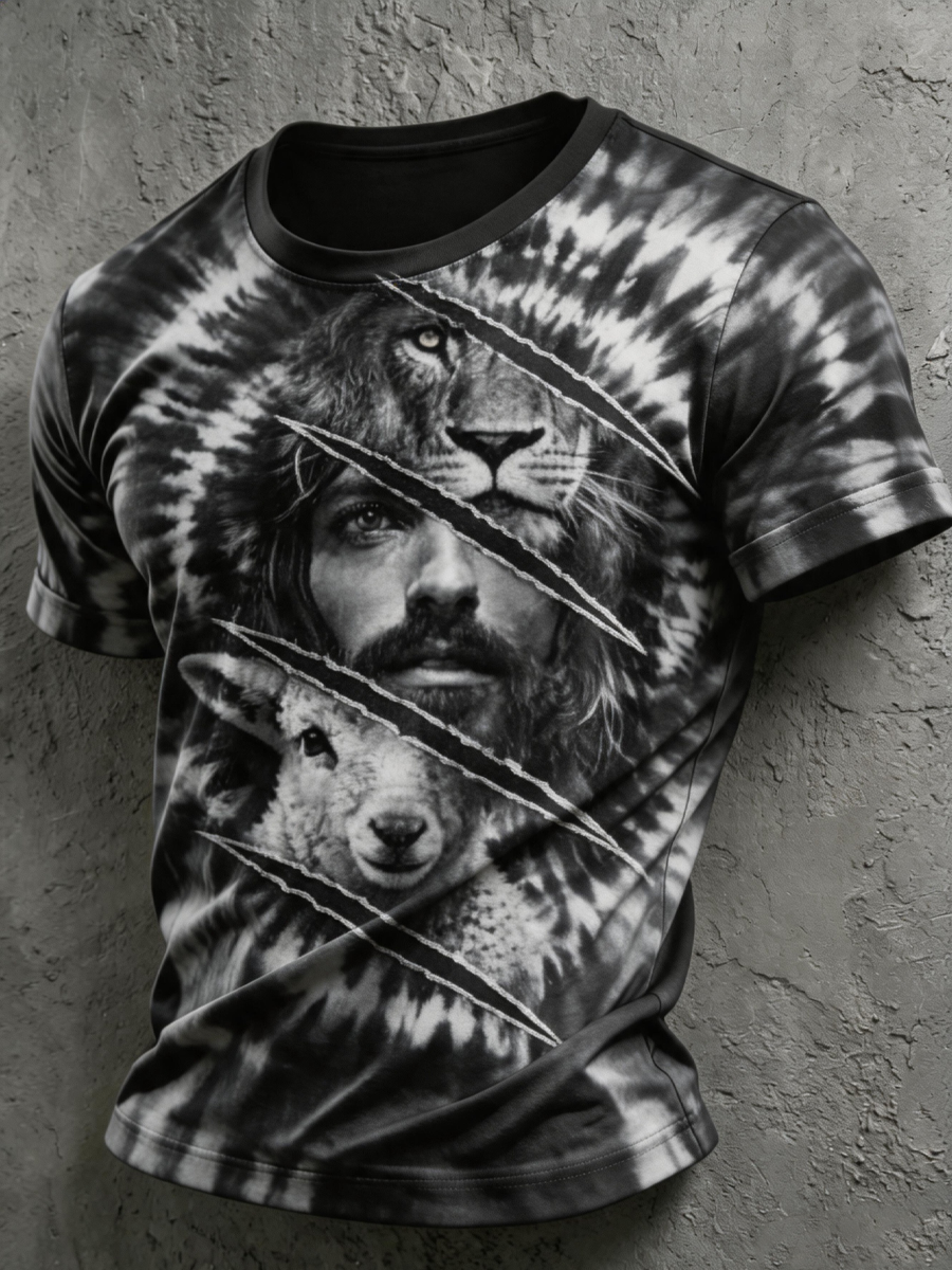 Strength And Sacrifice Lion Lamb Jesus Black & White Swirl Men'S All Over Print T-Shirt