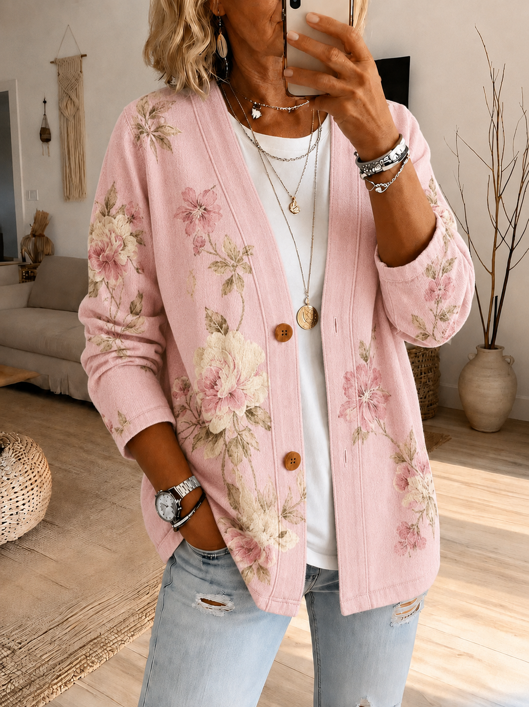 Women'S Floral Casual Cardigan