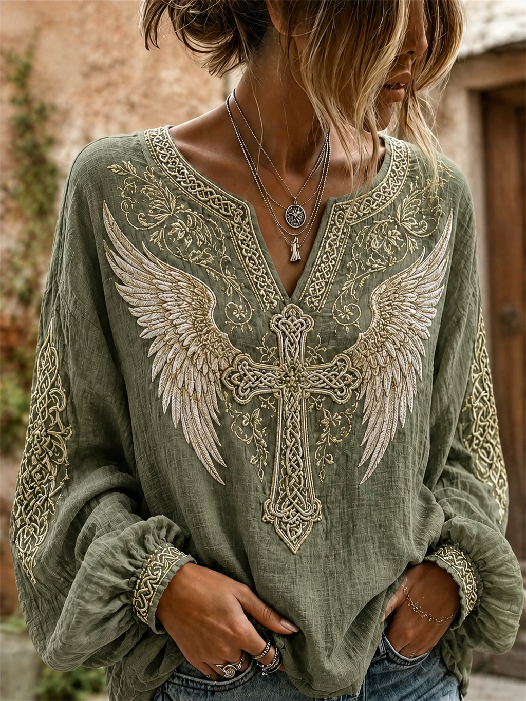 Women'S Gothic Cross Angel Wings Casual Top