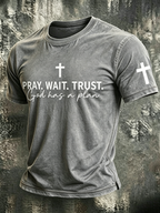 Faith Cross Slogan Commemorative Printed Round Neck T-Shirt
