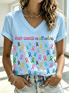 Women'S Fight Cancer In All Colors Print Short-Sleeve T-Shirt
