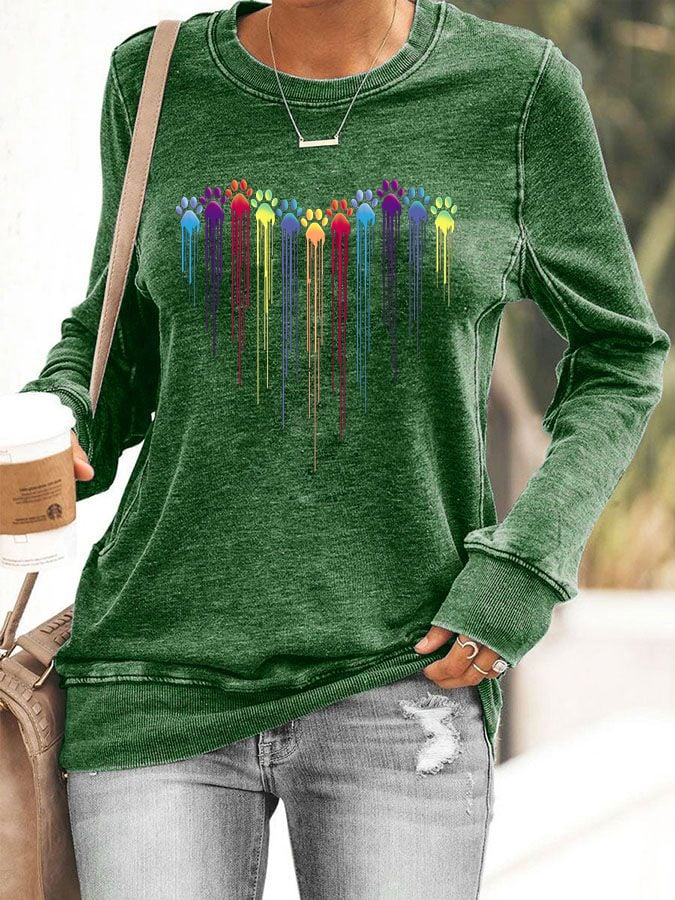 Women's Colorful Dog Heart Paw Print Sweatshirt