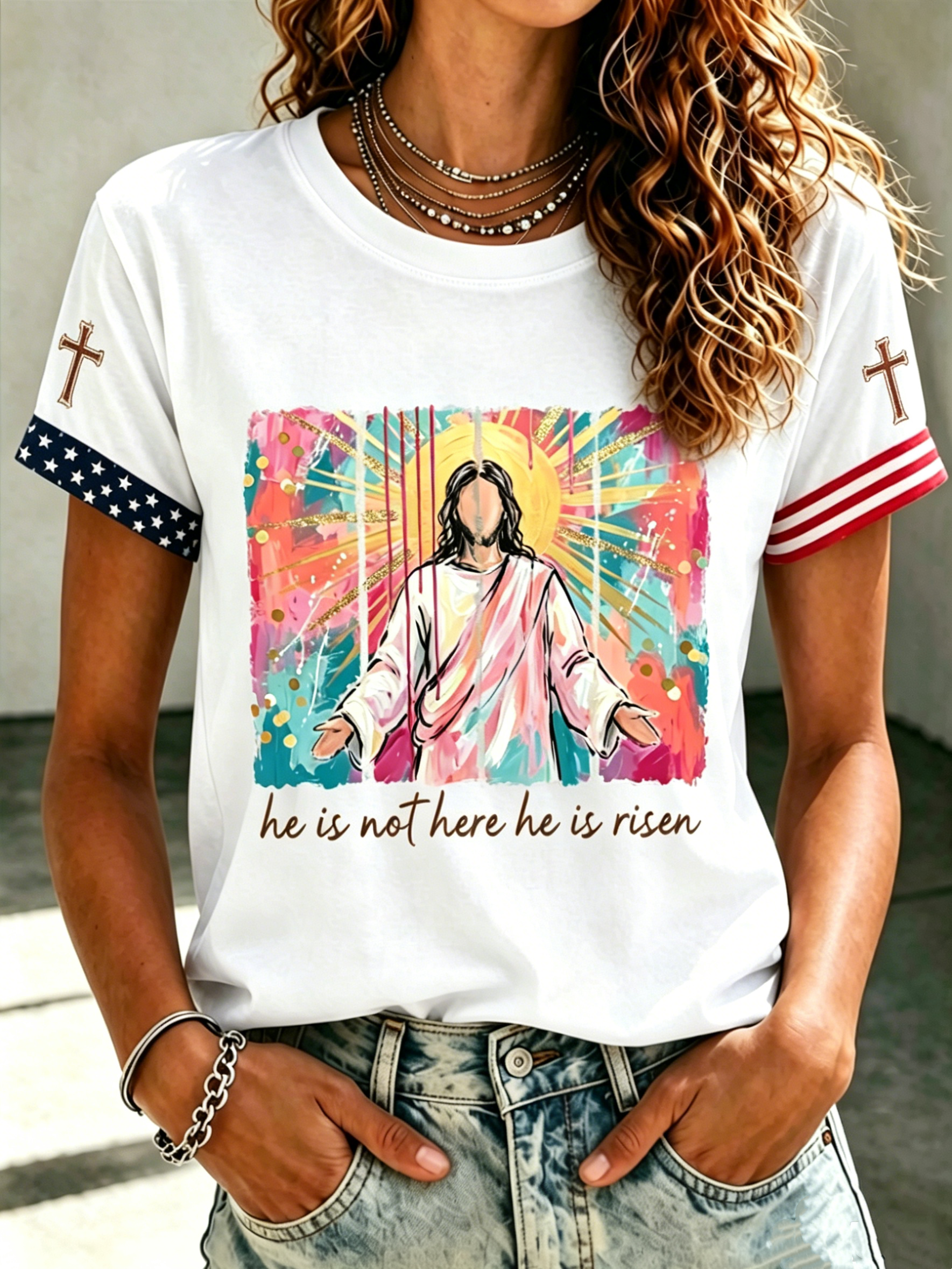 Women'S Religious Faith Floral Art Printed T-Shirt