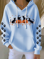 Casual Halloween Cat Pumpkin Art Print Hoodie