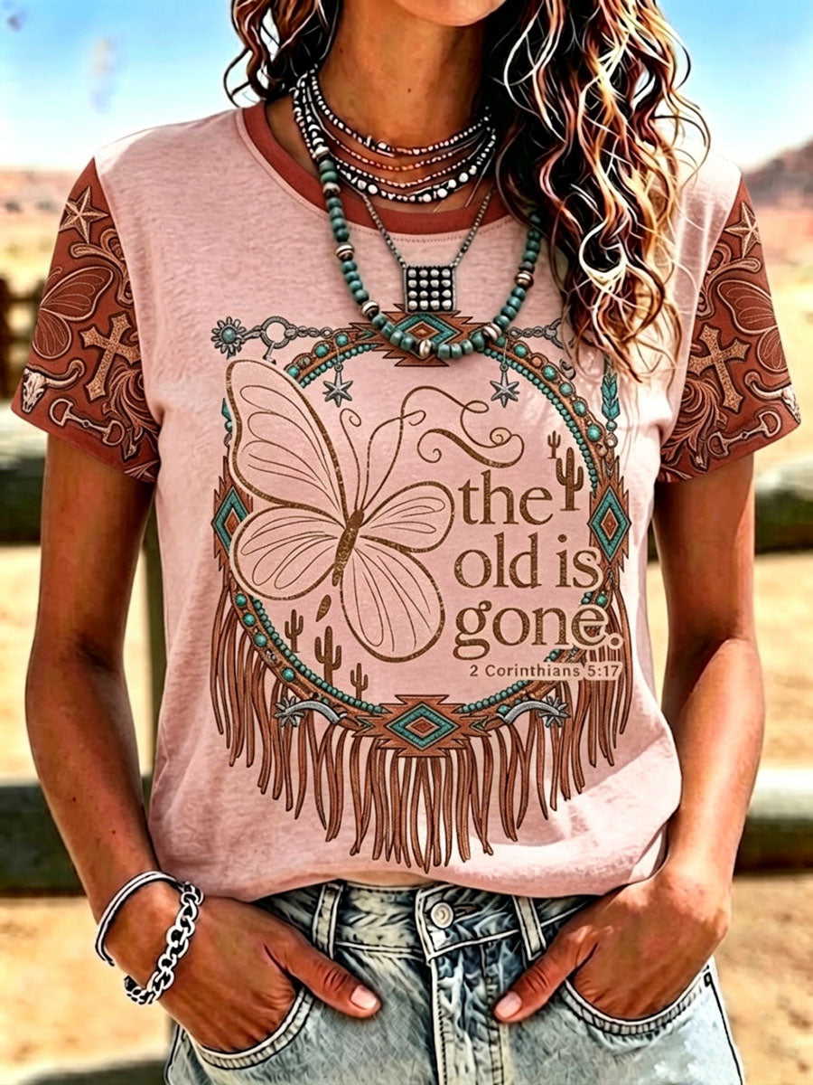 Women'S Western-Style Retro Faith Print  T-Shirt
