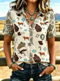 Women's Western-style Retro Print Shirt