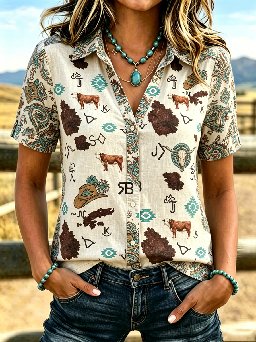 Women's Western-style Retro Print Shirt