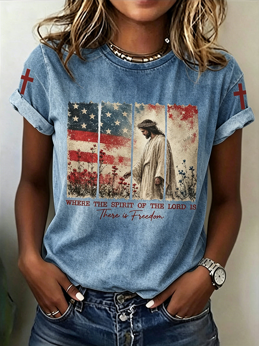 Faith In Jesus Slogan Slogan Commemorative Print Casual T-Shirt