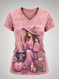 Women'S Breast Cancer Halloween Print V-Neck Top