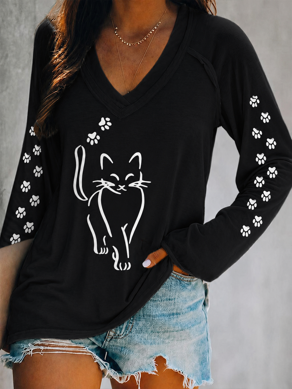 Women's Heart Paw Print Long Sleeve T-shirt