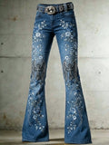 Ladies' Casual Trumpet Pants With Floral Wings And Cross Pattern