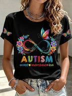 Women'S Casual Autism Awareness  Print T-Shirt
