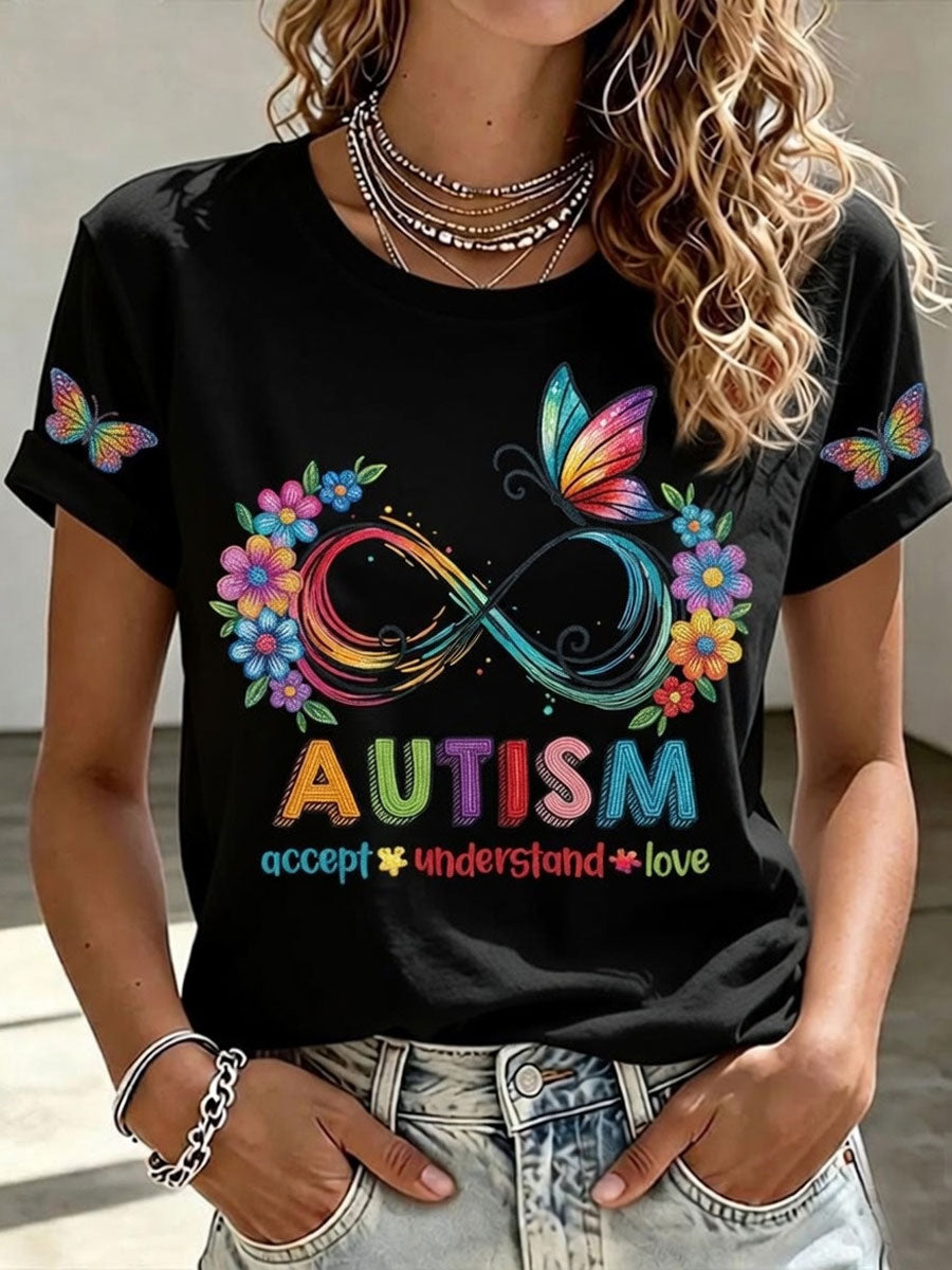 Women'S Casual Autism Awareness  Print T-Shirt