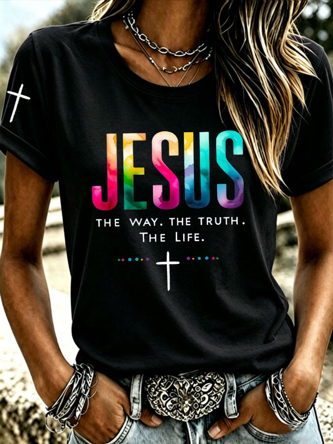 Women's Jesus Cross Printed Casual T-Shirt
