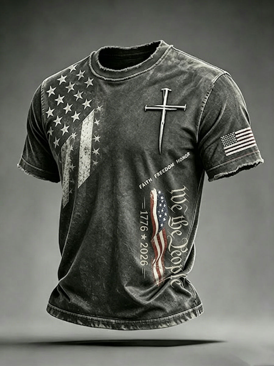 Men'S USA  Independence Day   Faith Art Printed T-Shirt