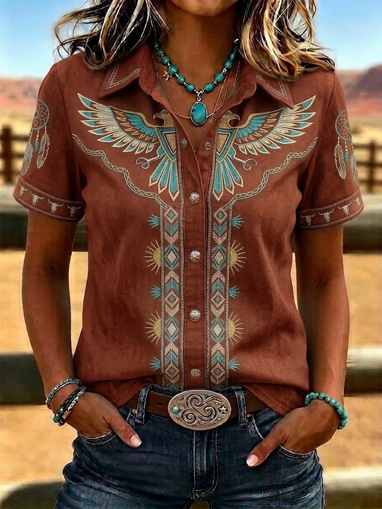 Women's Retro Ethnic Art Printed Shirt