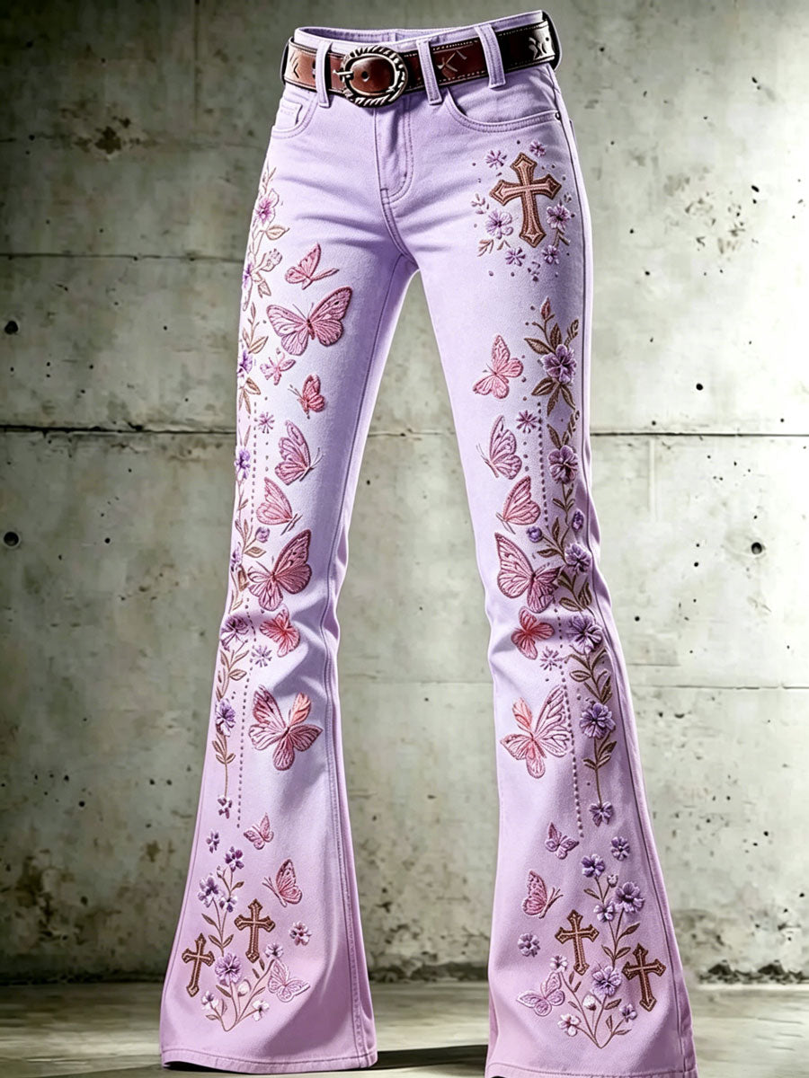 Women'S Flower Cross Patterned Flared Pants