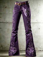 Ladies' Casual Trumpet Pants With Floral Wings And Cross Pattern