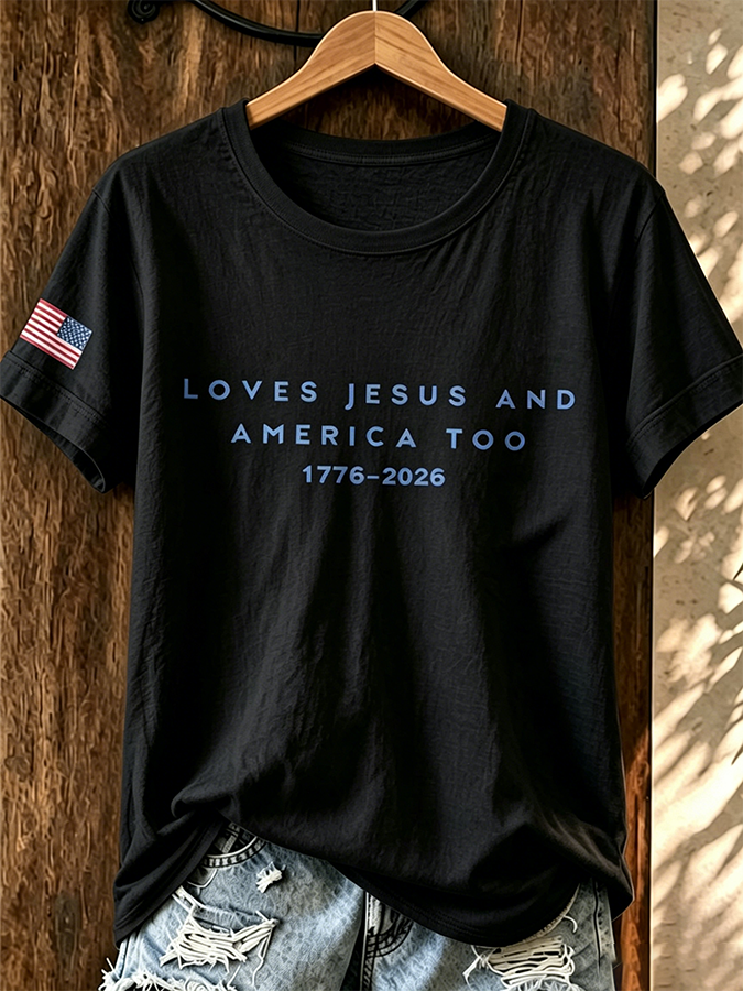 Women's Love for Jesus American Flag Cross Color Short Sleeved T-Shirt