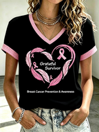 Women's Love Pink Ribbon Embroidered Casual T-shirt