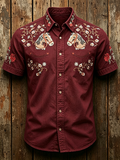 Western Style Ethnic Floral Pattern Printed Lapel Top