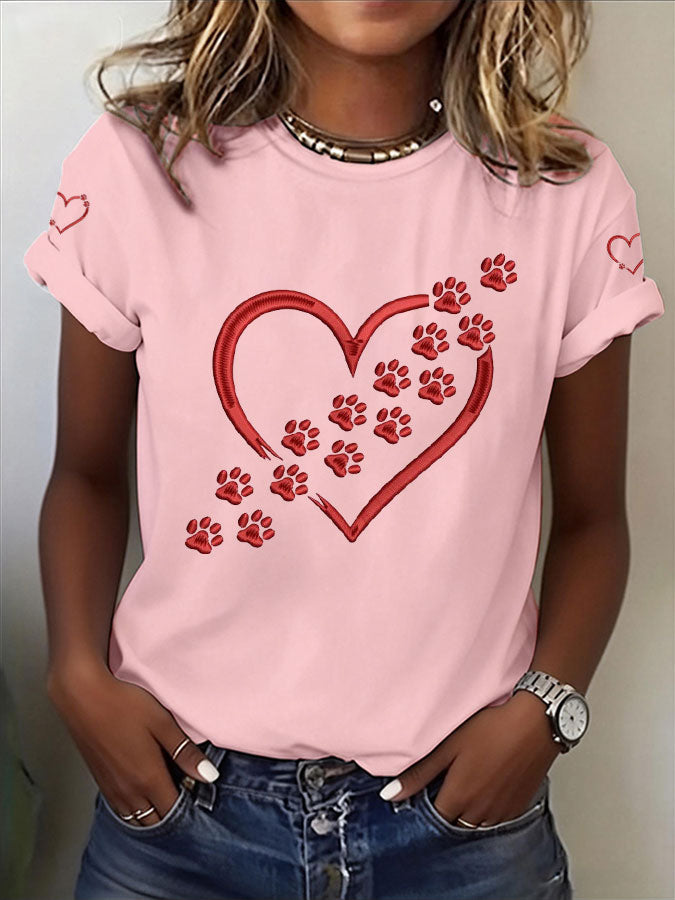 Women'S Paw Printed Casual T-Shirt