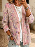 Women'S Casual Pink Floral Cardigan Top