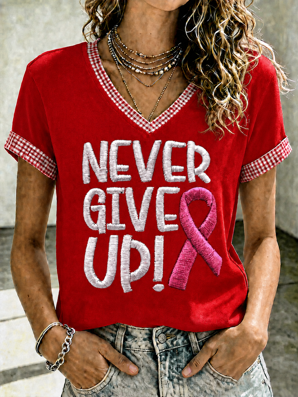 Women'S Breast Cancer Promotional Print Short Sleeved T-Shirt