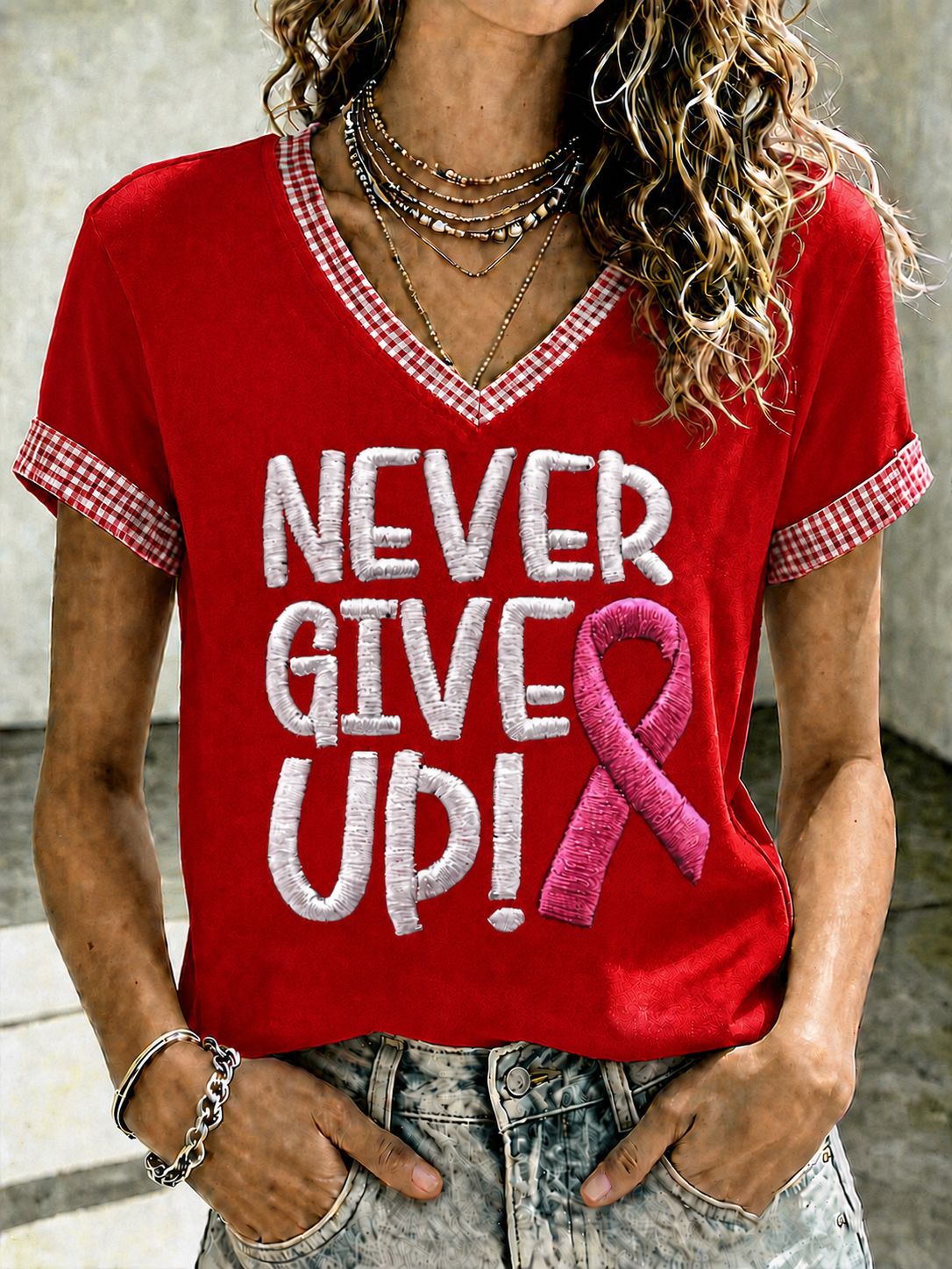 Women'S Breast Cancer Promotional Print Short Sleeved T-Shirt