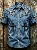 Men'S Retro Patriotic Western Style Short Sleeved Shirt