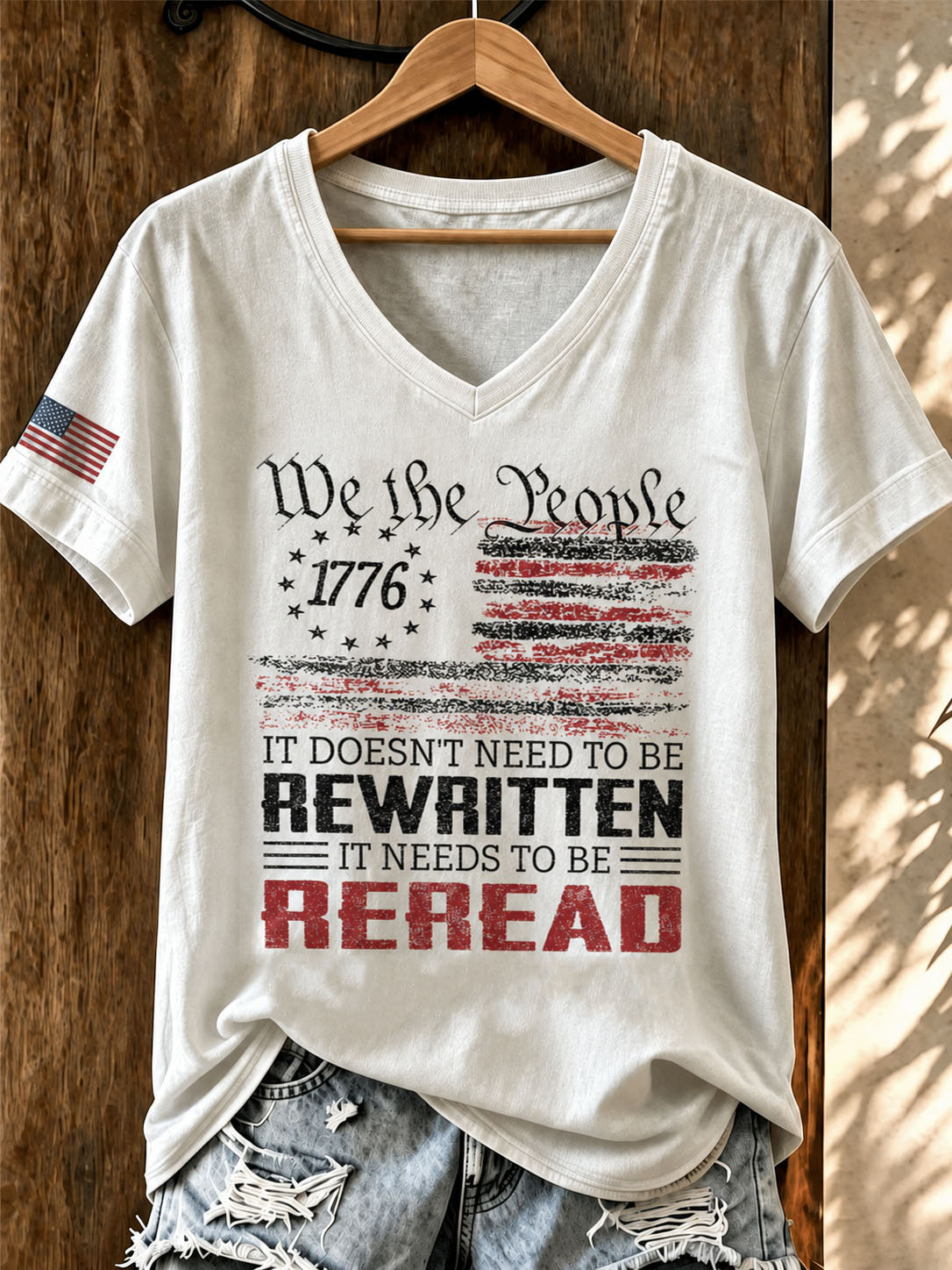 Women'S American Flag Patriotic Printed Casual T-Shirt