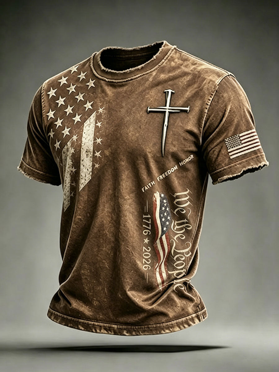 Men'S USA  Independence Day   Faith Art Printed T-Shirt
