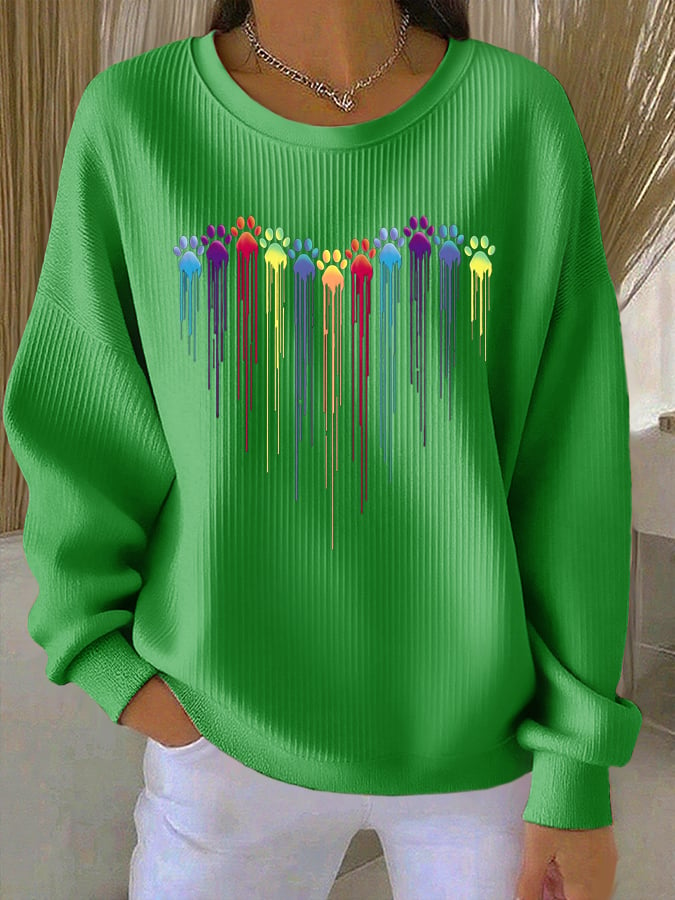 Women's Colorful Dog Heart Paw Print Casual Sweatshirt