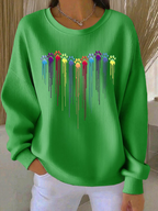 Women's Colorful Dog Heart Paw Print Casual Sweatshirt
