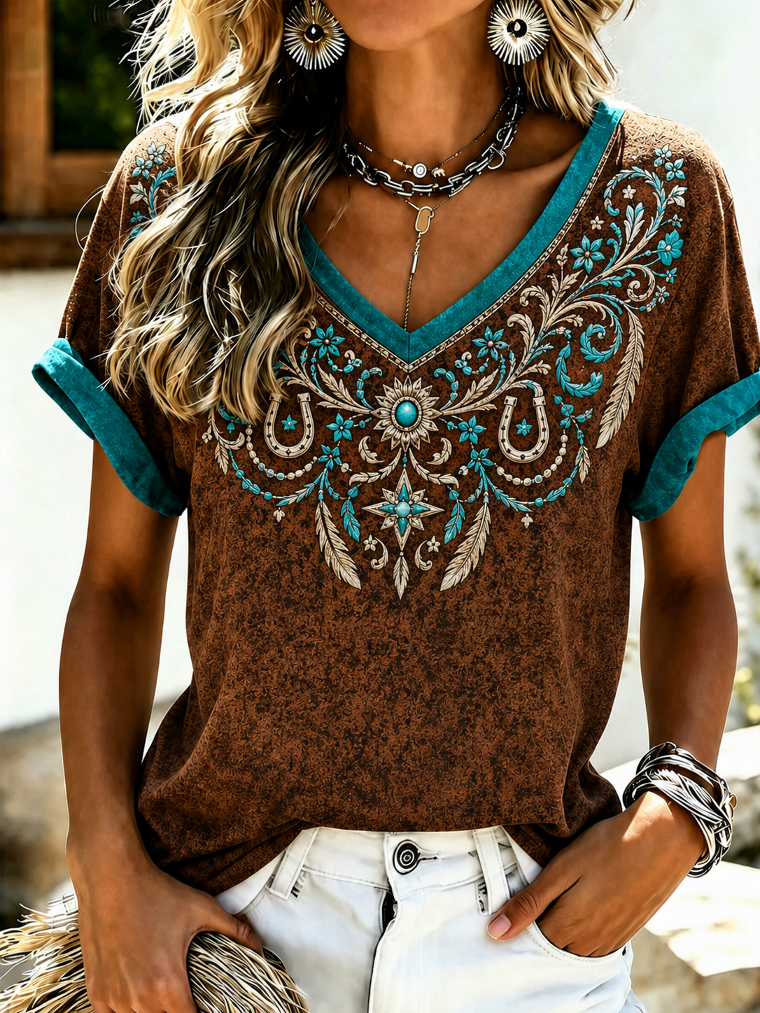 Women'S Vintage Denim Printed T-Shirt