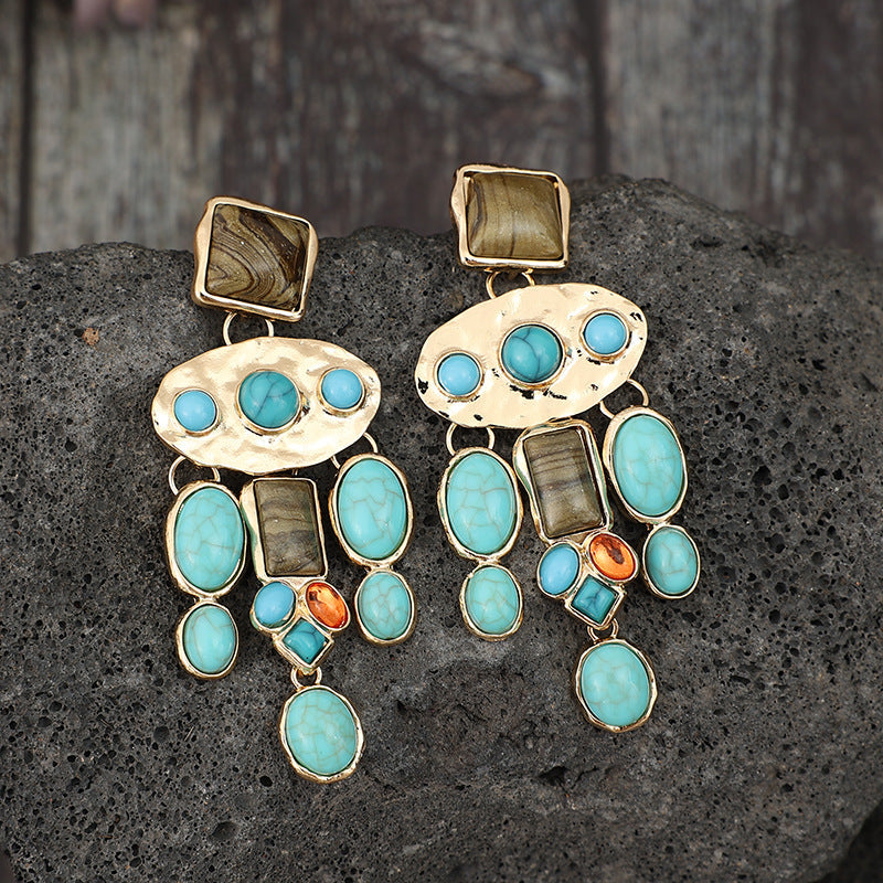 Personalized Ethnic Turquoise Earrings With Tassel Long Earrings And Earrings
