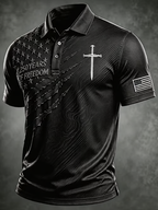 Men'S Retro National Flag And Cross Print Print Casual Polo Shirt