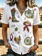 Cowboy Boot Horseshoe Embroidery Western Short Sleeve Shirt