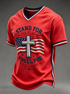 Men's STAND FOR THE Flag KNEEL FOR THE Cross V-neck T-shirt