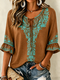 Women's Vintage Flowers Print Patchwork Casual Shirt
