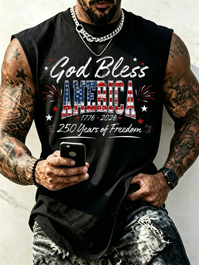 Men'S God Bless America Printed Casual Vest