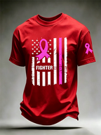Men'S US Flag Breast Cancer Print T-Shirt