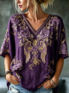 Women'S Cotton And Linen Floral Faith Casual Top
