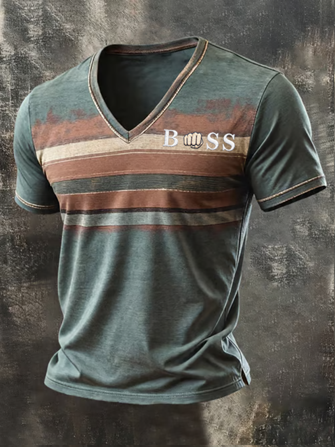 Men's Casual style Printed Casual V-neck T-shirt