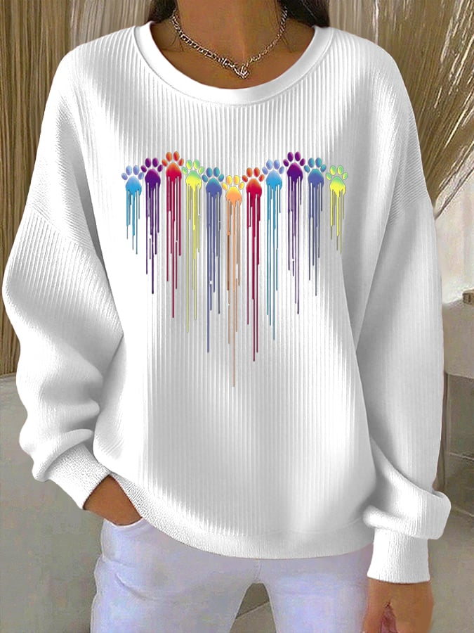 Women's Colorful Dog Heart Paw Print Casual Sweatshirt