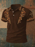 Men'S Western Flower Cross Printed Polo Shirt